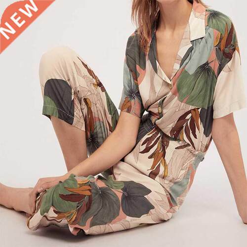 Pajamas Women's Short-sleeved Cropped Trousers Pajamas Set w