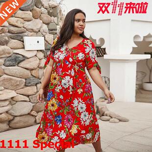 XL 4XL summer plus-size Bohemian lady dress大码波西米亚裙子