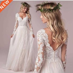 Long Sleeve Wedding Dress With Corset Low Back Floor length