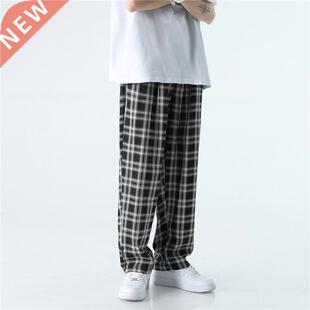 Summer Korean Plaid Pants Men's Fashion Retro Drawstring Cas