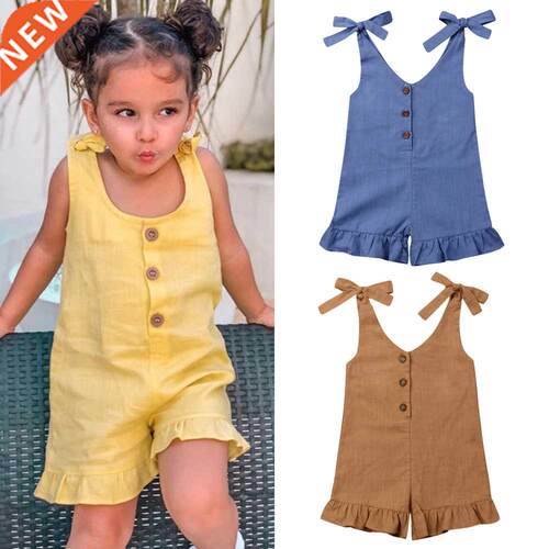 1-6Y New Baby Girl Cotton Linen Clothes Girls Ruffle Romper