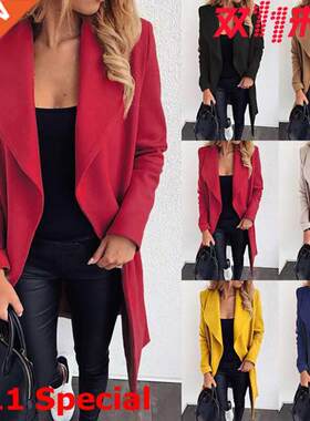 S-3XL大码秋冬女毛呢外套Plus-size long women's woollen coat