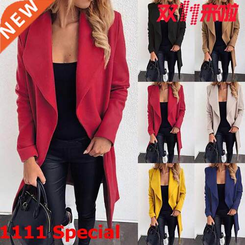 S-3XL大码秋冬女毛呢外套Plus-size long women's woollen coat