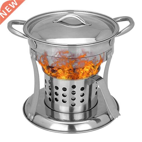 Stainless Steel Alcohol Stove with Pot Portable Outdoor Cook