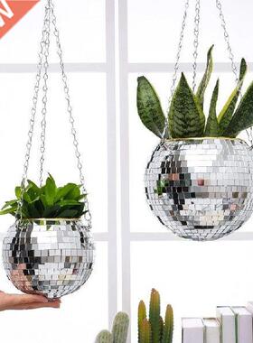 Retro Disco Ball Planter Basket Round Mirror Hanging Pot