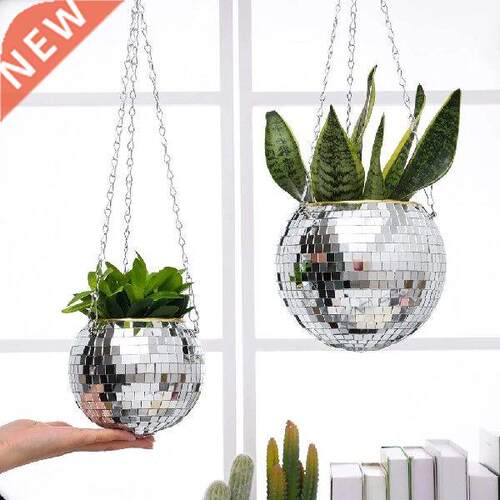 Retro Disco Ball Planter Basket Round Mirror Hanging Pot
