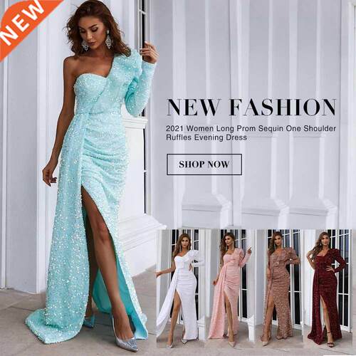 20s Sequins Art Deco Gatsby Party dress One Shoulder Ruffles