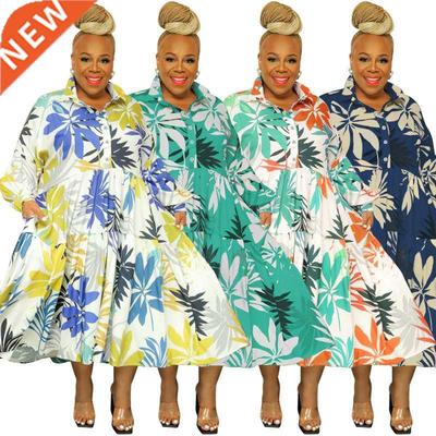 5xl plus size autumn/winter print African Ladies Dress大码裙