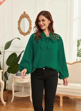 XL-4XL plus size women's green blouse大码女士绿色衬衫上衣