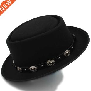 Women Men Pork Pie Hat Dad Wool Flat Fedora Hat For Lady Gen