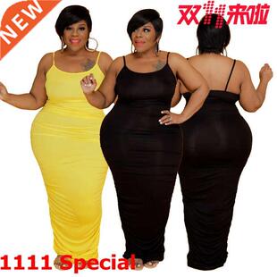 XL-5XL plus size ladies summer halter dress大码吊带女连衣裙