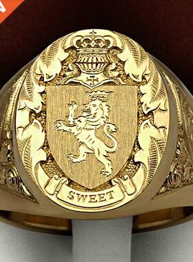 Crown Lion Shield Badge Ring Europe and America Copper Plate