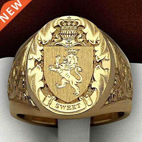 Crown Lion Shield Badge Ring Europe and America Copper Plate