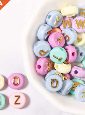 50/100Pcs Colorful Acrylic 10mm Round Flat Gold/Sliver Lette