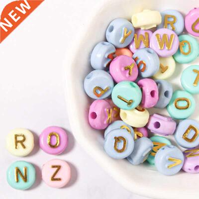50/100Pcs Colorful Acrylic 10mm Round Flat Gold/Sliver Lette