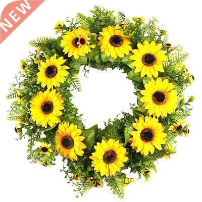 Artificial Sunflower Wreath Green Leaves and Sunflowers Home