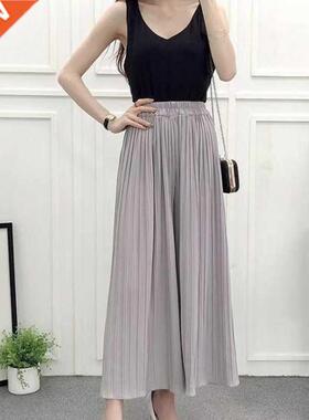 Fashion High Waist Loose Pleated Chiffon Wide-Leg Pants Spri