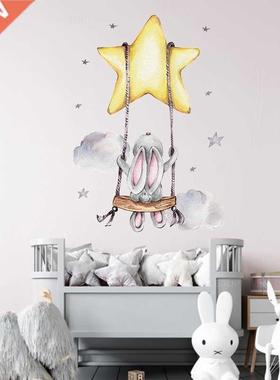 Bunny Baby Nusey Wall Stickes Catoon abbit Swing on the