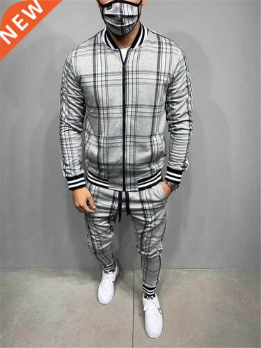Plad Prnted Loose Sut Couple Clothes Fashon Tracksut Gr