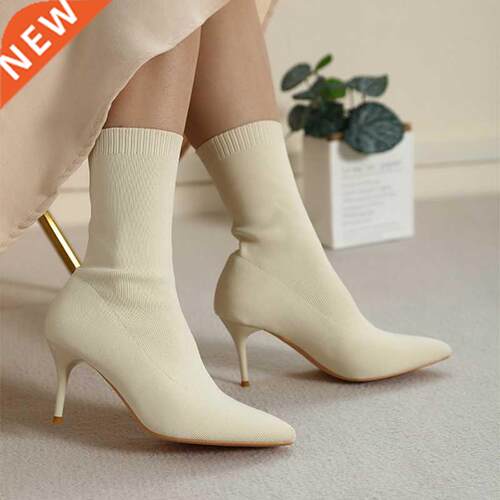 Women's Boots Autumn Winter Sretch Fabric Sock Mid-calf Boot