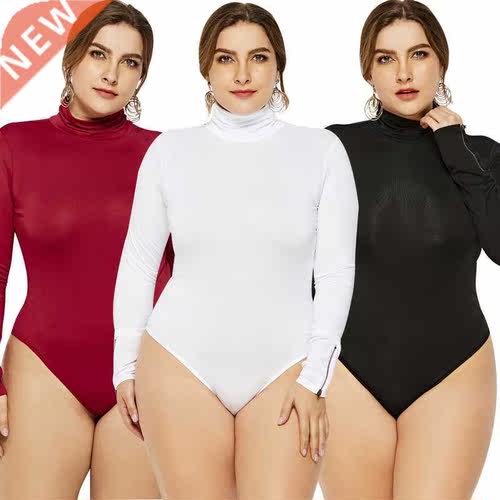 5XL6XL Jumpsuits For Women Long Sleeve Turtleneck Slim Women
