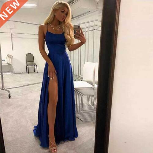 Royal Blue Split Prom Dresses Elegant Women Party Night For
