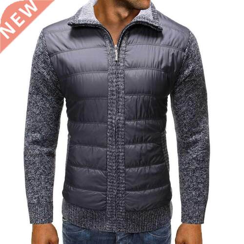 Winter Men's Fleece Sweater Coat Thick Patchwork Wool Cardig