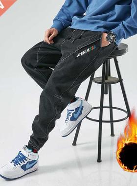 2020 New Winter Thick Fleece Warm Cargo Jeans Men Black Deni