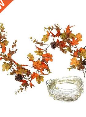 Autumn Garland Artificial Fall Maple Leaves with Pumpkins