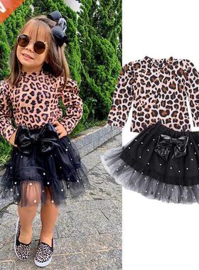 2021 Autumn Fashion Kids Girls Leopard Clothes Sets 2pcs Lon