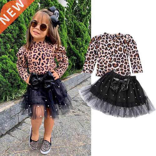 2021 Autumn Fashion Kids Girls Leopard Clothes Sets 2pcs Lon