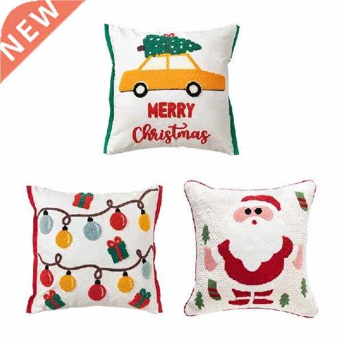 Soft Square Merry Christmas Throw Pillow Cover Embroidery