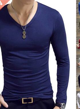 2022 Men Casual T Shirts Long Sleeve Print Tops V neck Slim