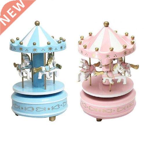 2Color Wooden Merry-Go-Round Carousel Music Box for Kids