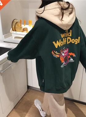 Hoodie and fleece women's loose Korean cartoon printed sweat