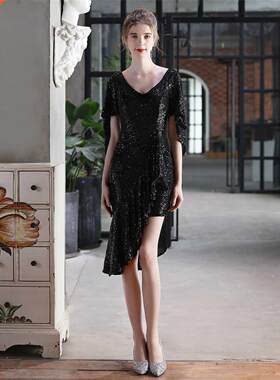 evening dress宴会女新款幻彩珠片短款洋装派对聚会小礼服仙女系