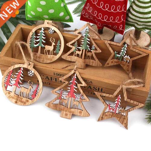 6PCS Vintage Hollow Printed Christmas St/Tree/Ball Wooden