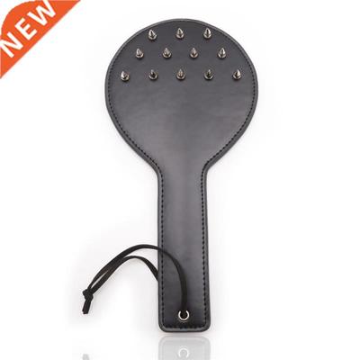 Leather Paddle Flogger wth Spkes Double Strap ,Round Spank