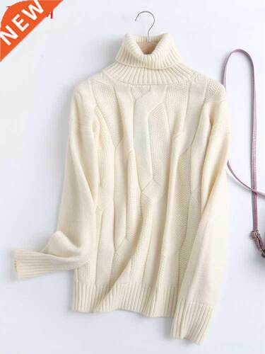 Tangada 2022 High Quality Women Beige Woolen Turtleneck Knit
