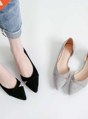 Women Shoes Flats Gray Pointed Toe Basic Simple Concise Flat
