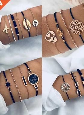 New Bohemian Black Rope Chain Bracelet Set For Women aircraf