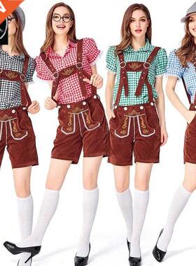 Oktoberfest adult Bavarian women's four-color plaid suspende