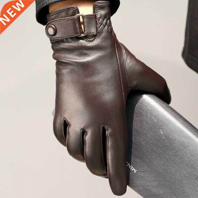 Guantes de piel de oveja auténtica para hombre, manoplas c