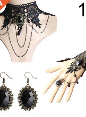 Gothc Style Jewelry Set Vntage Lace Choker Necklace Rng H