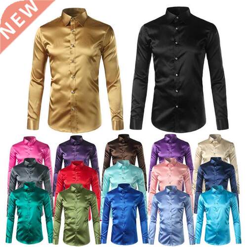 Silk Shirt Men 2017 Satin Smooth Men Solid Tuxedo Shirt Busi