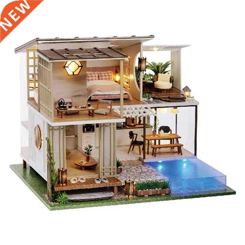 Mini Dollhouse D Handmade Model Wooden Double-decker Loft