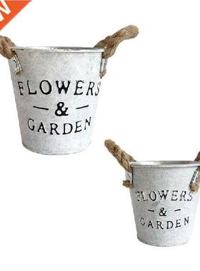 Vintage Wrought Iron Flower Bucket with Handle Garden