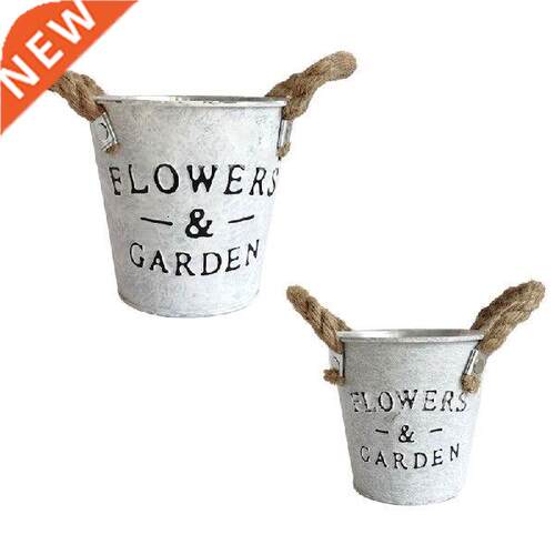 Vintage Wrought Iron Flower Bucket with Handle Garden