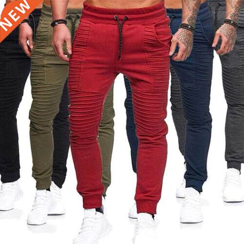 Faion Men Solid Color Drawstring Elastic Waist Sport Pleat