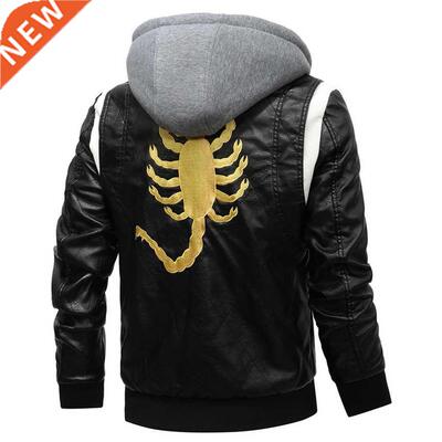 2021 New Spring Leather Men	s Jacket Removable Hoodie